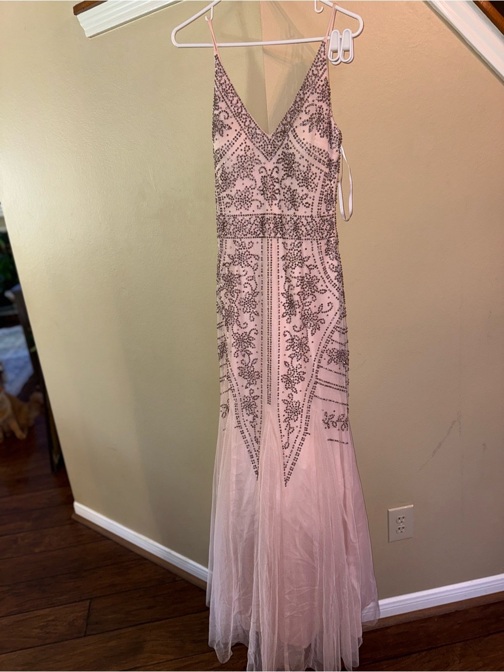Xscape Blush Pink Beaded Mermaid Gown Formal Prom Evening Dress Size 8 - Picture 3 of 17